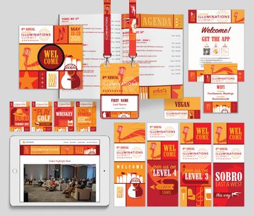 Mockup of all the print items I designed for Illuminations Summit 2026 Nashville. 