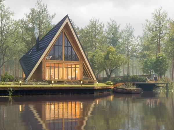 Modern wooden cabin in very rural setting by water