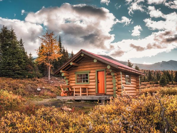 Traditional wooden cabin in very rural setting