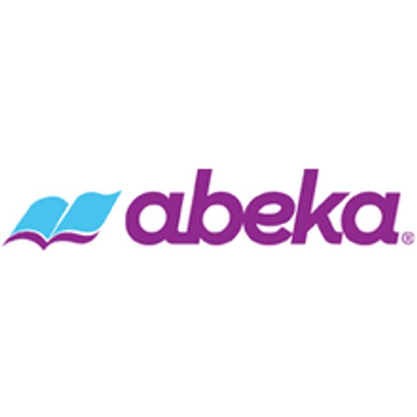 Abeka logo with purple text and blue book design.