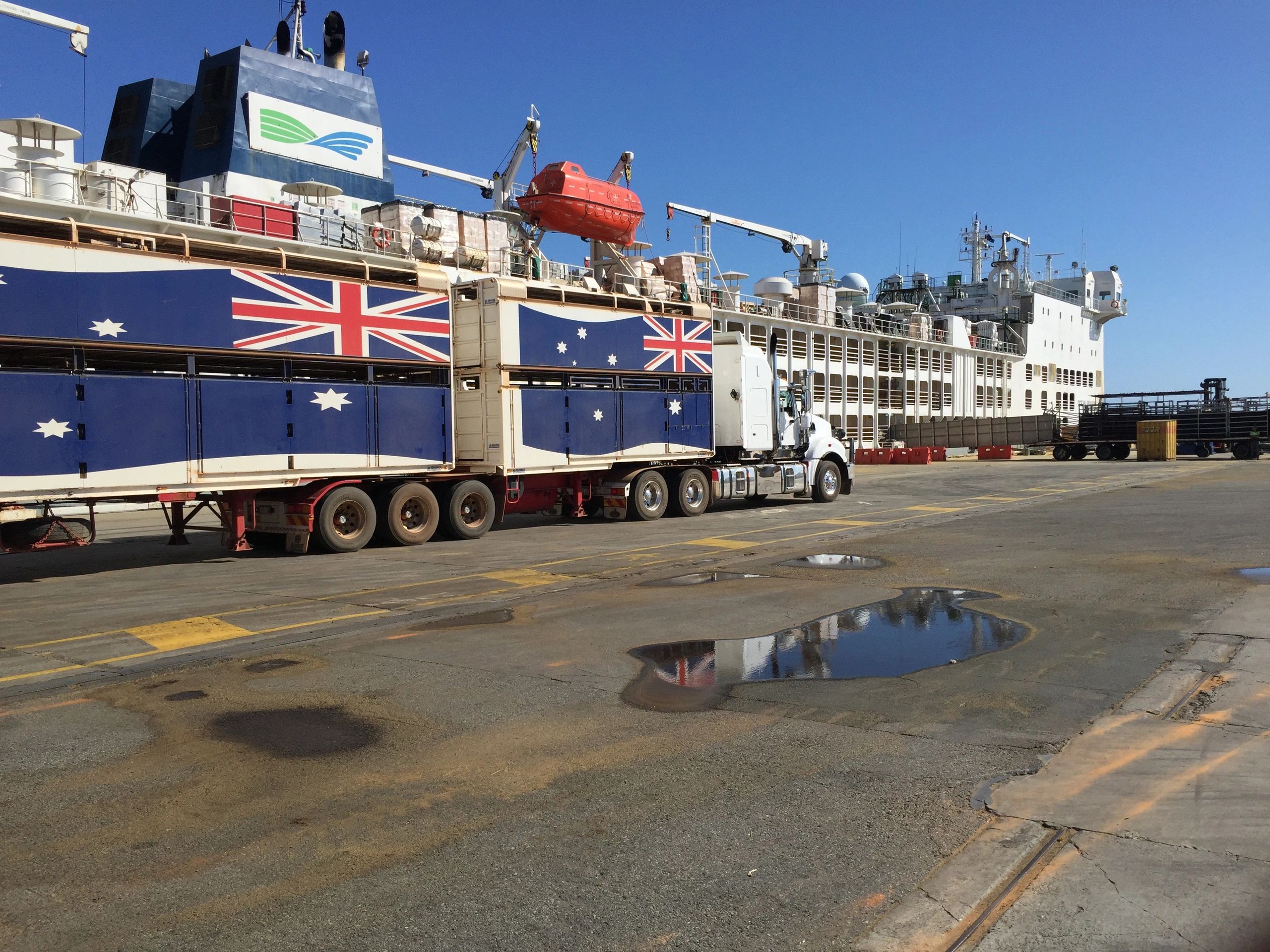 Ausidore - Australian Livestock Exporter Cattle truck loading a livestock ship from Australia