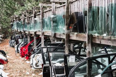 car doors and windows shelved neatly