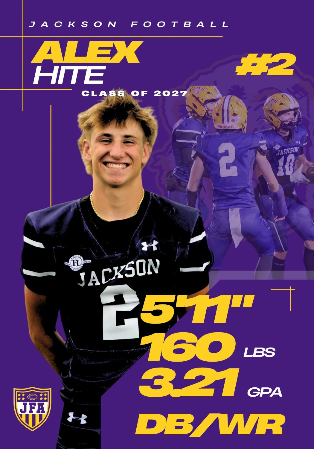 Jackson football player Alex Hite profile graphic.