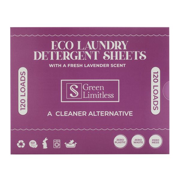Eco-friendly laundry detergent sheets with lavender scent for 120 loads.