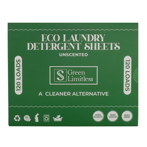 Eco-friendly unscented laundry detergent sheets with 120 loads.