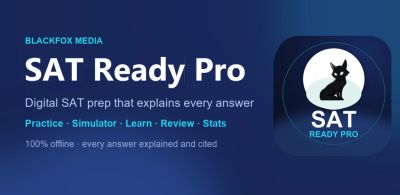 Ad for SAT Ready Pro digital SAT prep app with detailed explanations.