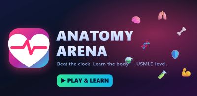 Anatomy Arena educational app logo with icon and tagline.