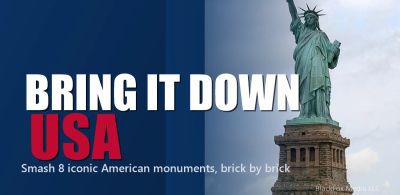 Statue of Liberty with text urging to bring down USA monuments.