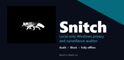 Snitch app logo with a fox, promoting Windows privacy and surveillance auditing.