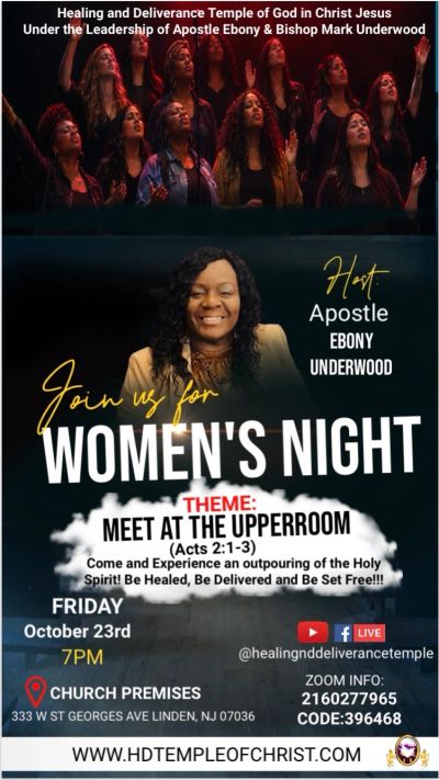 Women's Night event hosted by Apostle Ebony Underwood at Healing and Deliverance Temple.