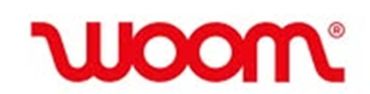 Red stylized text logo reading 'woom'.