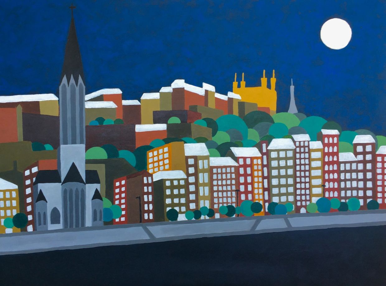 Les quais de Saône au clair de lune. Acrylique sur toile - 130x98 - 2021 - #LudovicROBERT