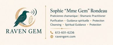 Business card for Sophie Rondeau, shamanic practitioner.