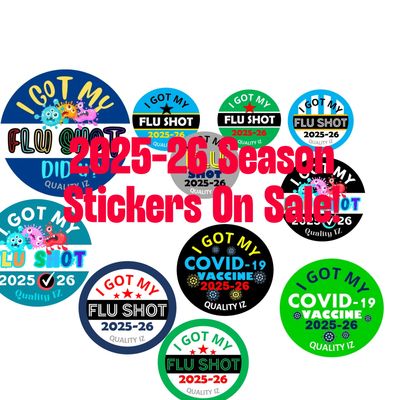 flu shot and covid stickers for 2025-26 season