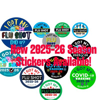 flu shot and covid stickers for 2025-26 season