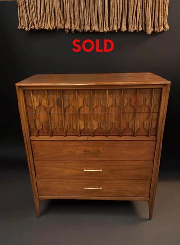 Vintage Kent Coffee Mid Century Walnut Tallboy Dresser