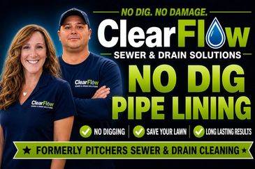 ClearFlow offers no-dig pipe lining for sewer and drain solutions with no damage and lawn saving.