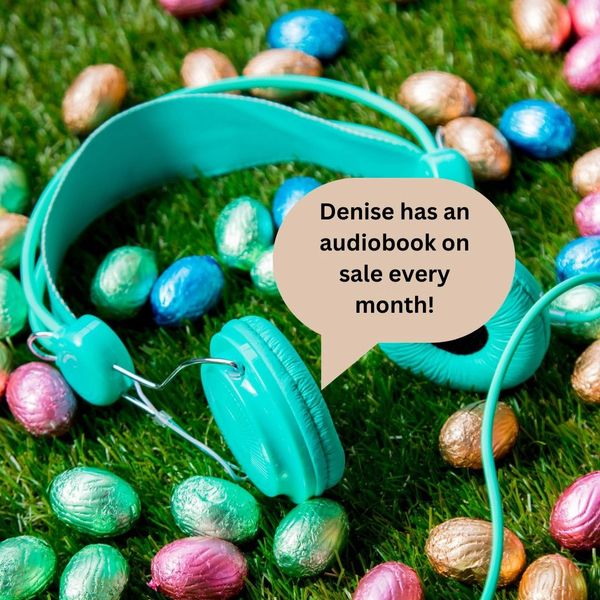 Easter picture of headphones on green grass and chocolate eggs wrapped in colorful foil.