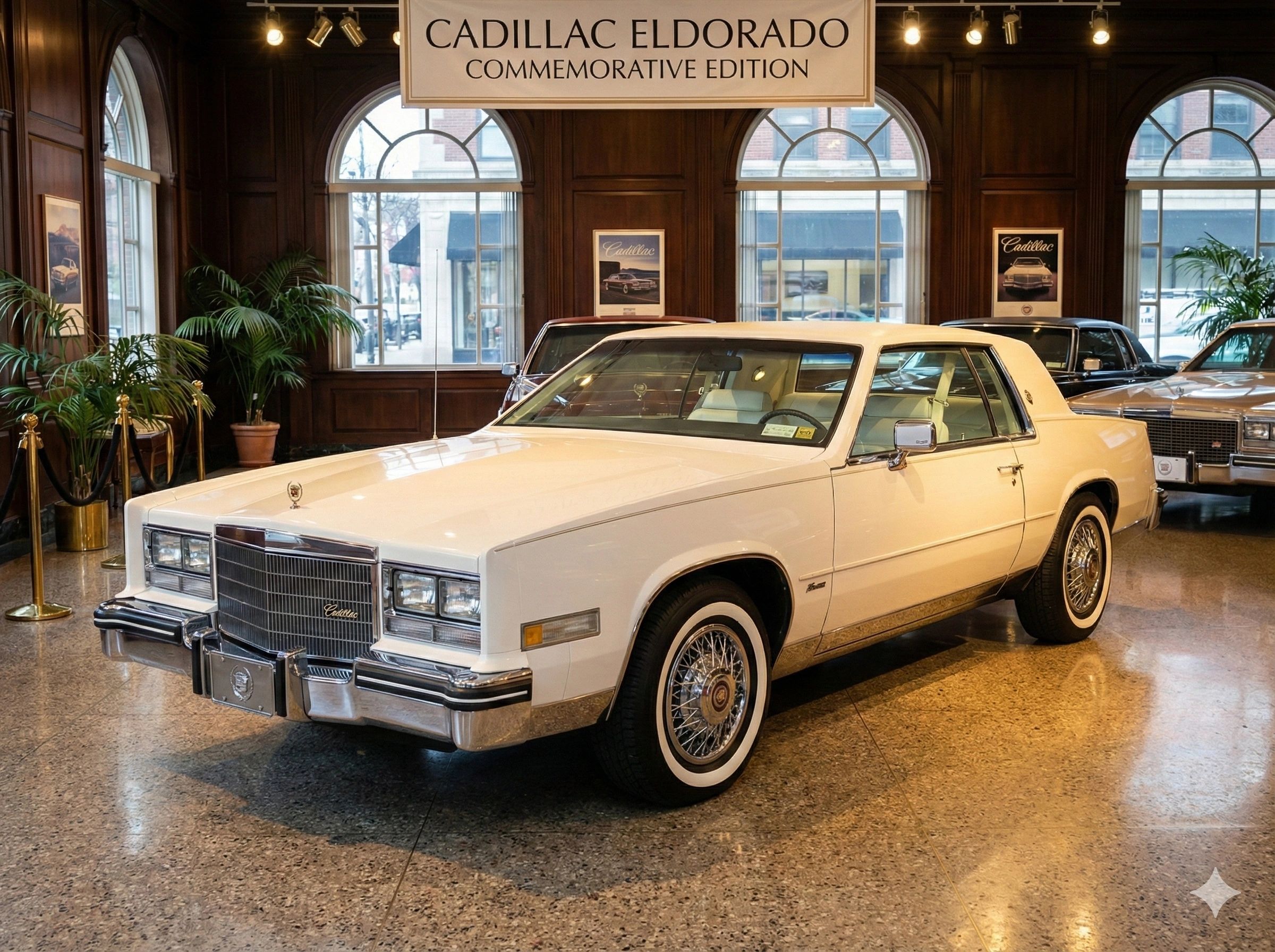 1985 Eldorado Commemorative Edition in Cotillion White with White and blue interior. 