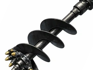 A futuristic drill weapon with bullet tips and a black spiral design.