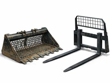 Two heavy-duty metal forklift attachments on a white background.