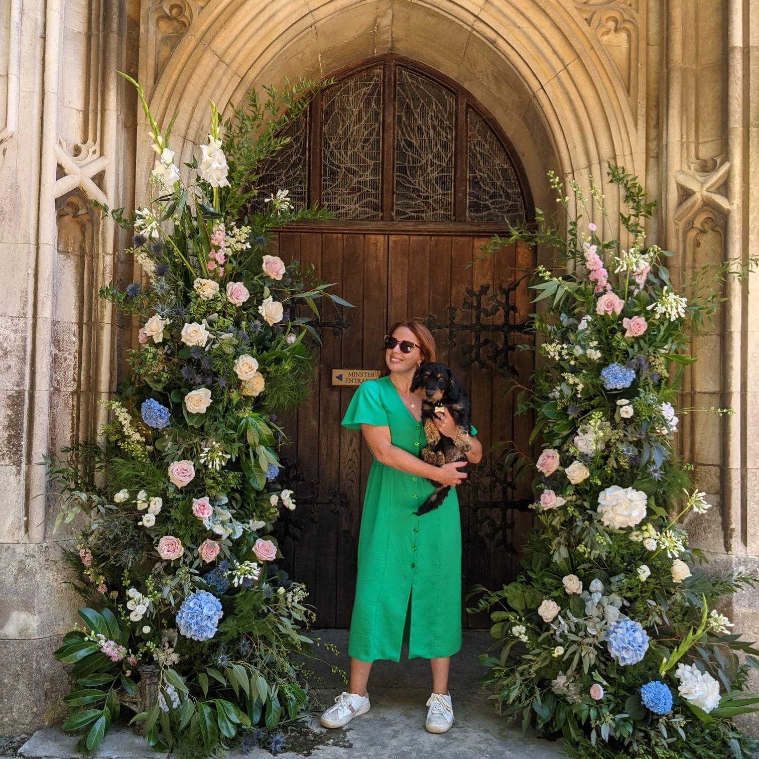 Wedding flower arch at Wimborne Minster Dorset