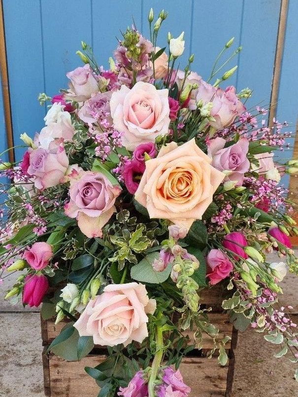 Funeral flowers; pink funeral arrangements; lilac funeral flowers' pink funeral flowers; 
