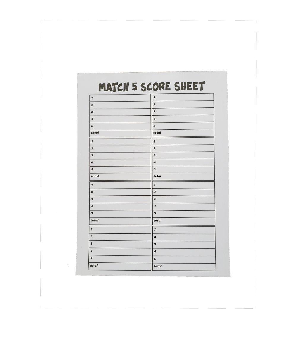 Match 5 Trivia Game Score Sheet Pad Of 50