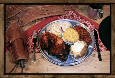 Chuck Waggon dinner. Ribs, chicken, baked potato and more. 