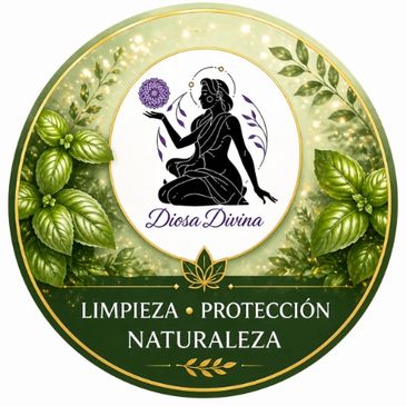 Logo with a divine goddess silhouette and natural elements symbolizing purity and protection.