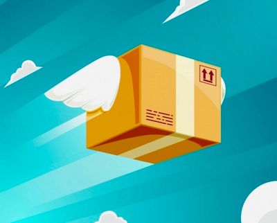 Graphic for shipping, box with wings