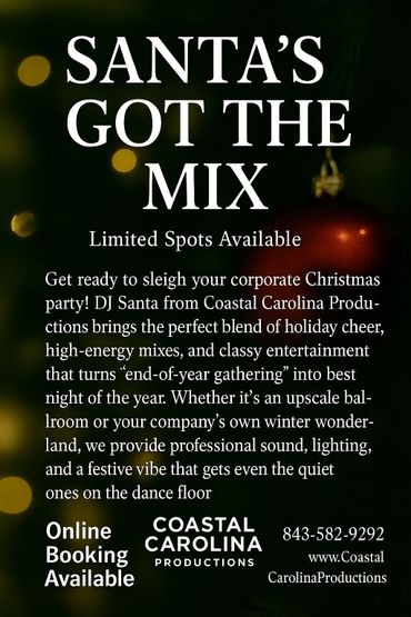 DJ Santa offers festive music and entertainment for corporate Christmas parties with professional sound and lighting.