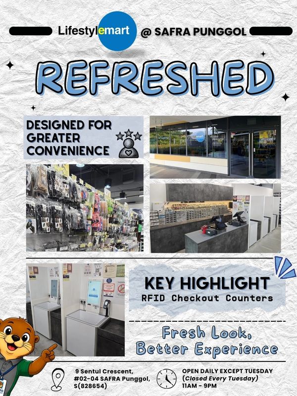 Refreshed Lifestyle Mart at SAFRA Punggol with RFID checkout counters.