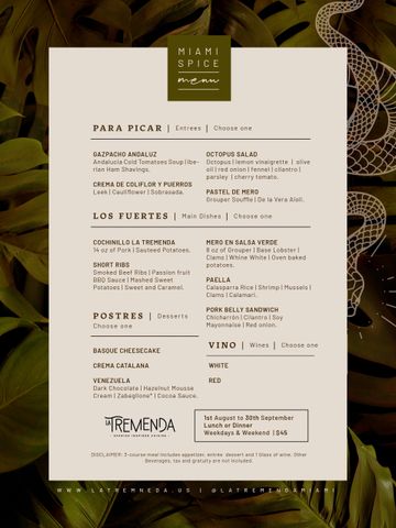 MIAMI SPICE MENU - La Tremenda Spanish cuisine in Miami