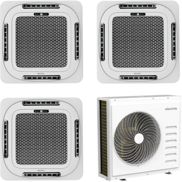 Modern indoor and outdoor units of an Electria air conditioning system.