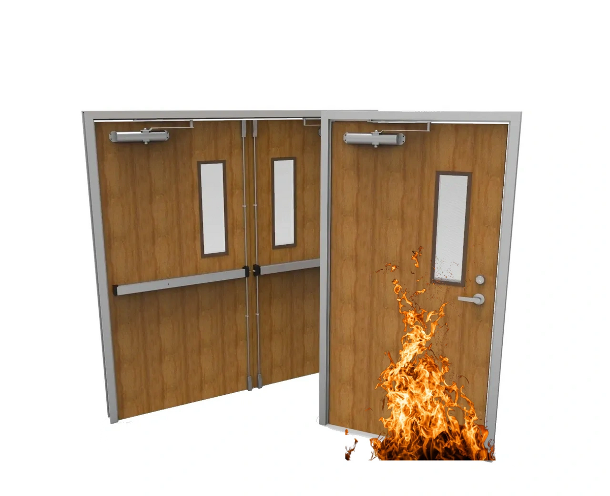 Fire Rated Double Solid Core Commercial Wooden Door and Metal Frame UL90
