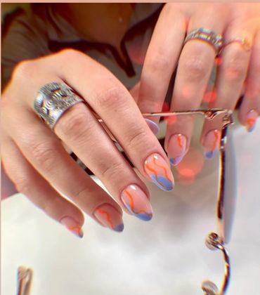 E-File Manicured Nails with Shellac and Gel Polish Nail Art Nail Designs. A 
Professional Manicure