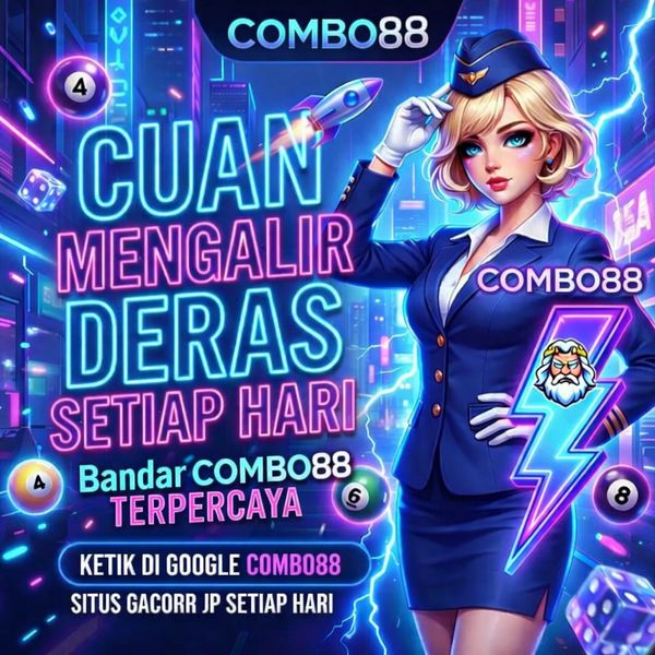 Promotional ad for trusted Combo88 with vibrant neon graphics and a confident female character.