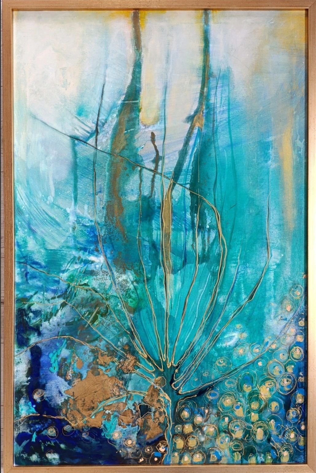 "Podwodny świat l" obraz akrylowy, rozm.68/105 (oprawiony w złotą ramę)  zapytaj o cenę 