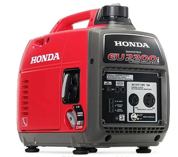 Red and gray Honda EU2200i generator.