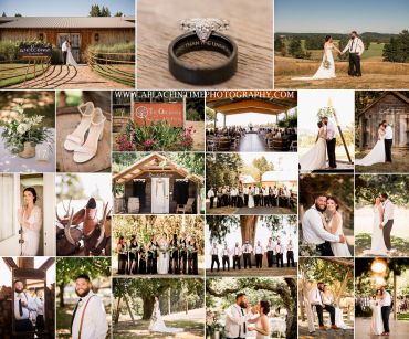 A joyful outdoor wedding with couple, rings, and guests celebrating.