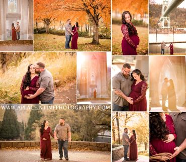 A couple celebrates pregnancy with autumn outdoor photos in warm tones.