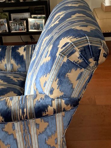 side view of a blue chair 