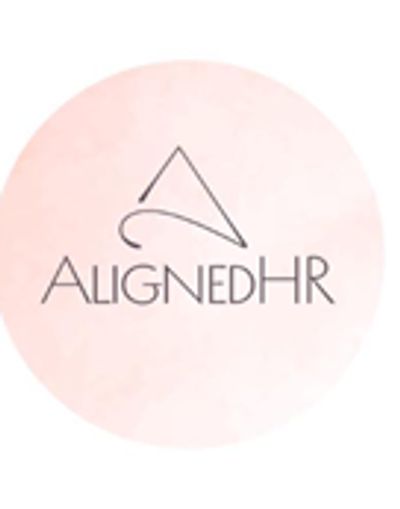 AlignedHR logo with a pink circular background.