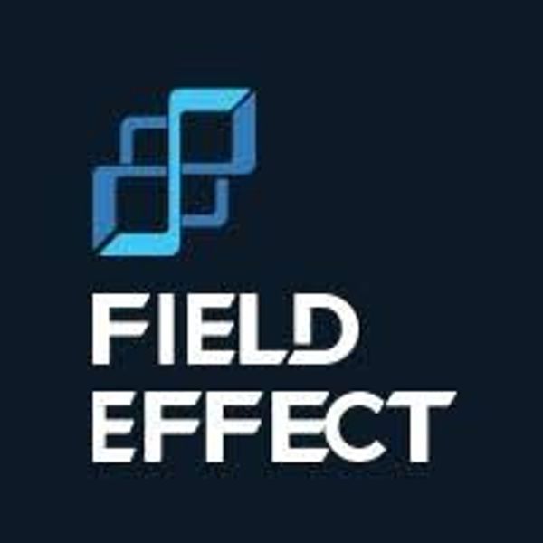 Logo of Field Effect with blue geometric design above text.