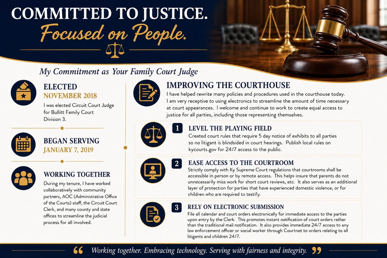 Family court judge committed to justice and improving courthouse access.