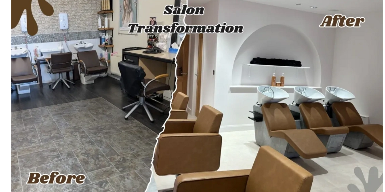the transition of a dated salon interior to a modern salon, through Inspiring Salons Ltd design work