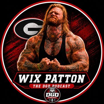 Wix Patton flexes in front of a Georgia Bulldogs logo for his podcast.