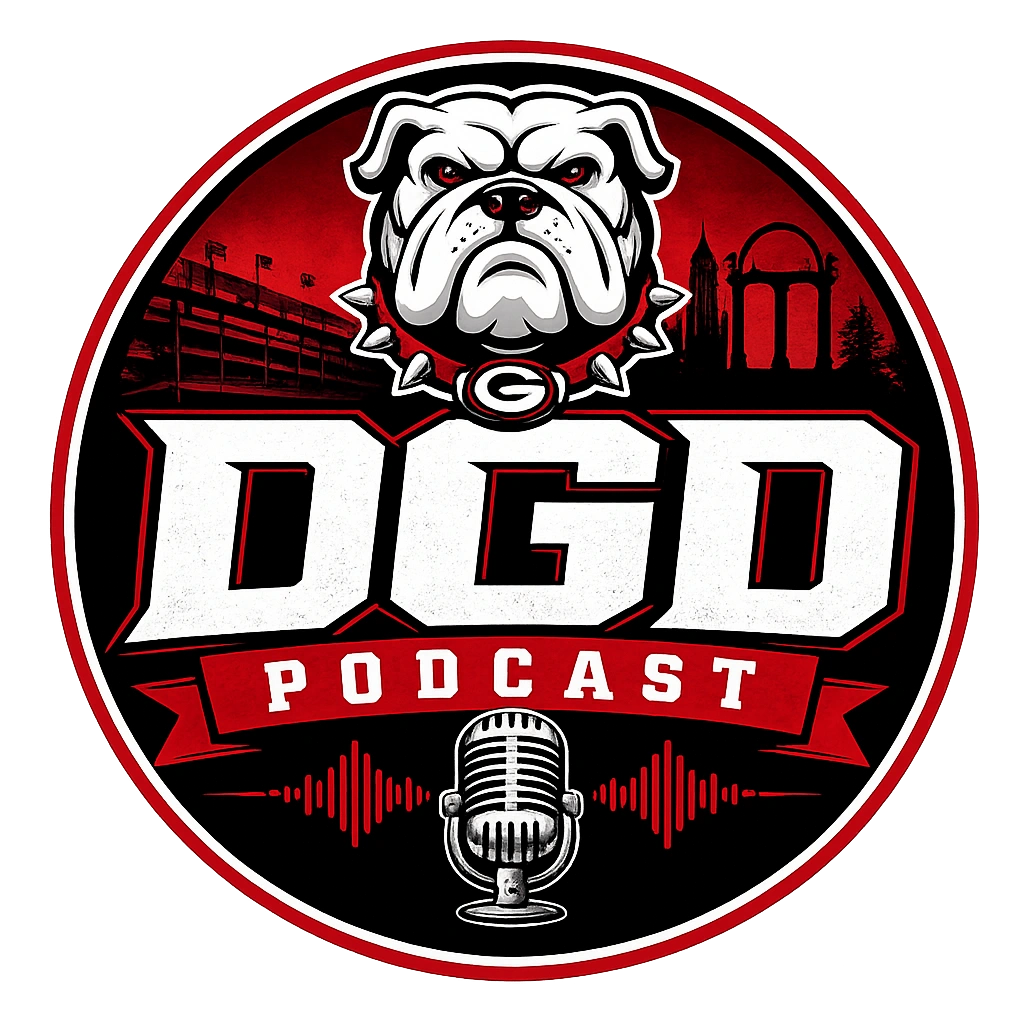 Logo featuring a bulldog and podcast theme with 'DGD Podcast' text.