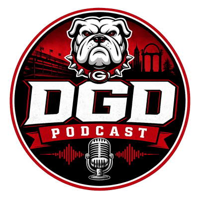Logo featuring a bulldog and podcast theme with 'DGD Podcast' text.